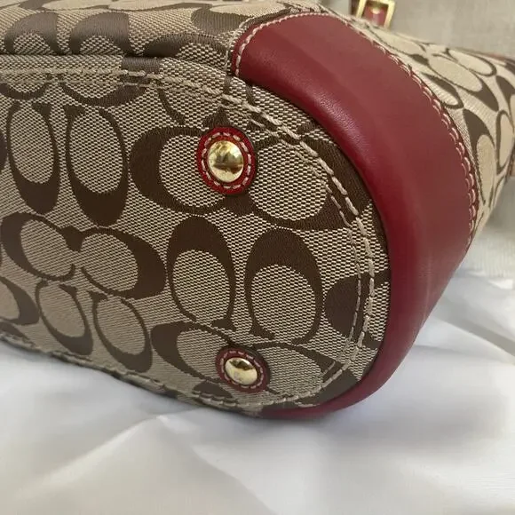 Vtg Coach Signature Tote 11353 4 Pc Set | Red Leather Trim Bag, Pink, Mint - Picture 8 of 10